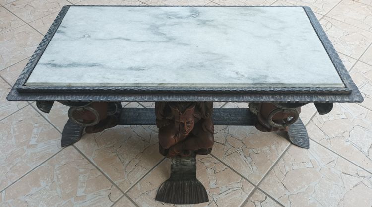 Jean-Maurice ROTHSCHILD (1902-1999) Table basse en fer forgé et marbre 1950
