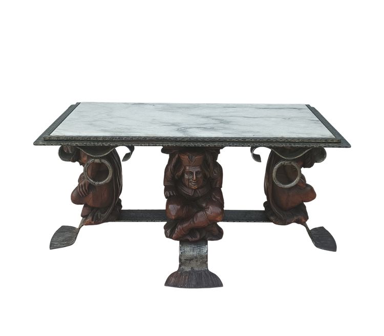 Jean-Maurice ROTHSCHILD (1902-1999) Table basse en fer forgé et marbre 1950