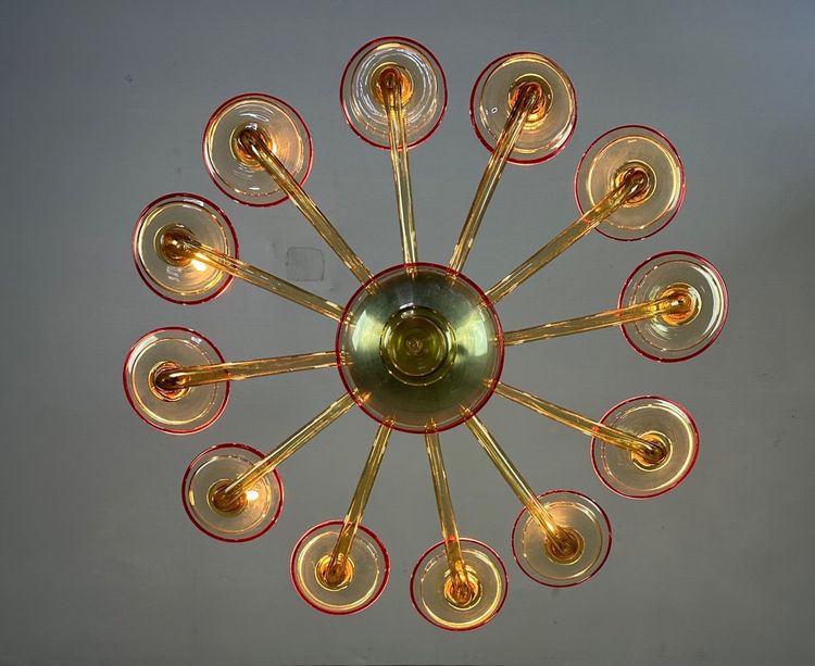 Venezianischer Kronleuchter aus Muranoglas in Mordoré mit rotem Netz, Venini Um 1940