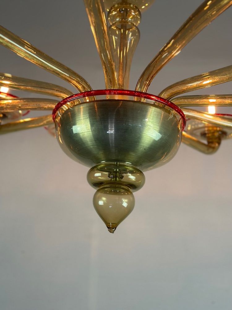 Venezianischer Kronleuchter aus Muranoglas in Mordoré mit rotem Netz, Venini Um 1940