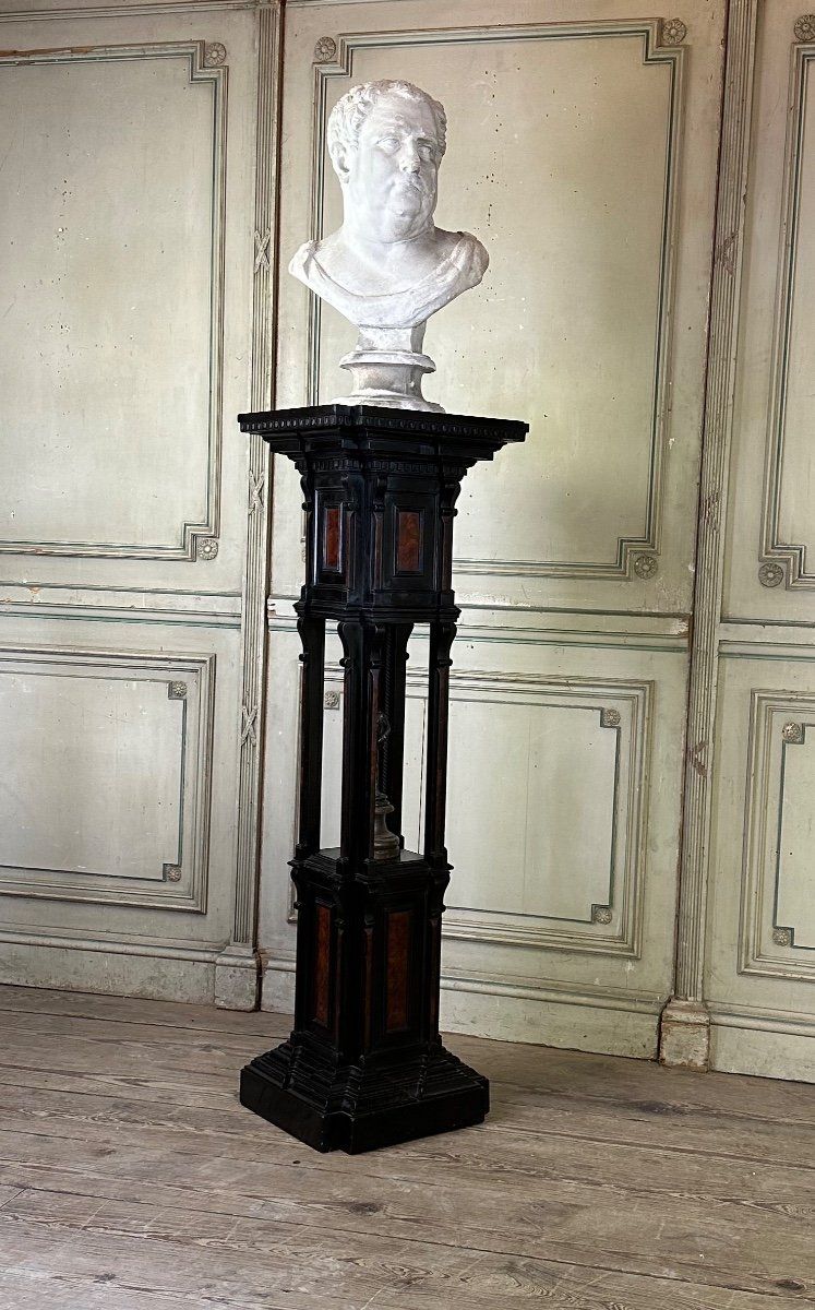 Sellette En Bois Noirci Et Placage De Loupe, Superbe Assemblage De Moulures Circa 1880
