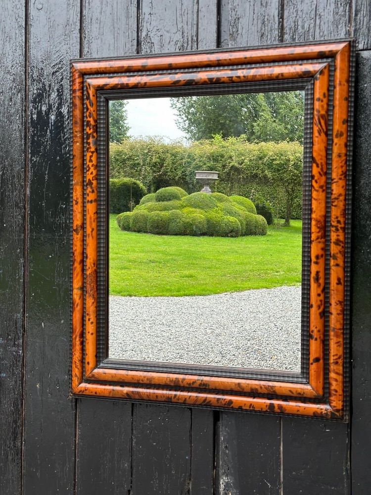Specchio in tartaruga e legno riccio nero nello stile di Antwerp Frames