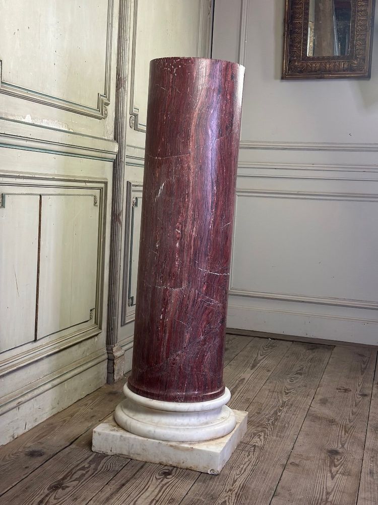 Pink Marble Column On A Carrara White Base Circa 1880