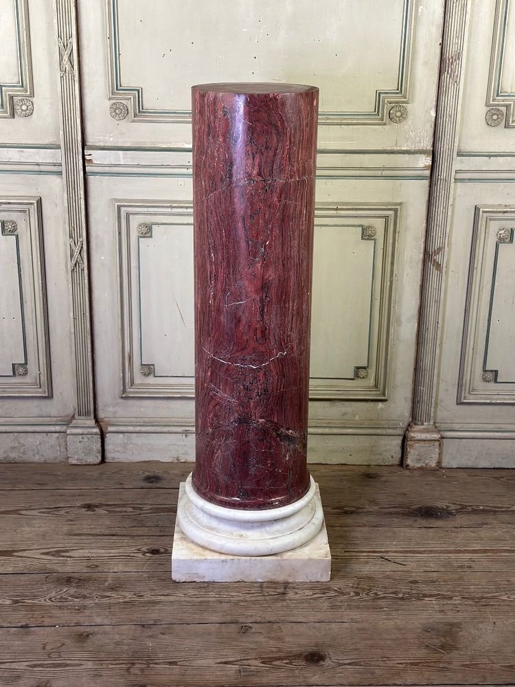 Pink Marble Column On A Carrara White Base Circa 1880