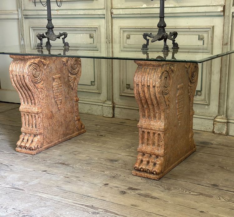 Paire De Socles De Table En Marbre Rouge De Vérone, Italie, XIXème Siècle