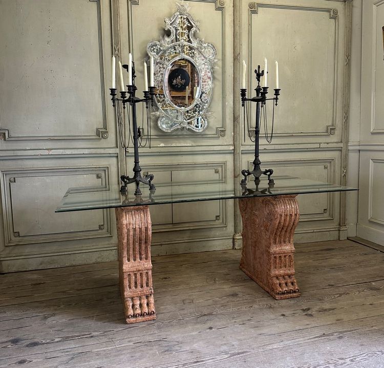 Paire De Socles De Table En Marbre Rouge De Vérone, Italie, XIXème Siècle