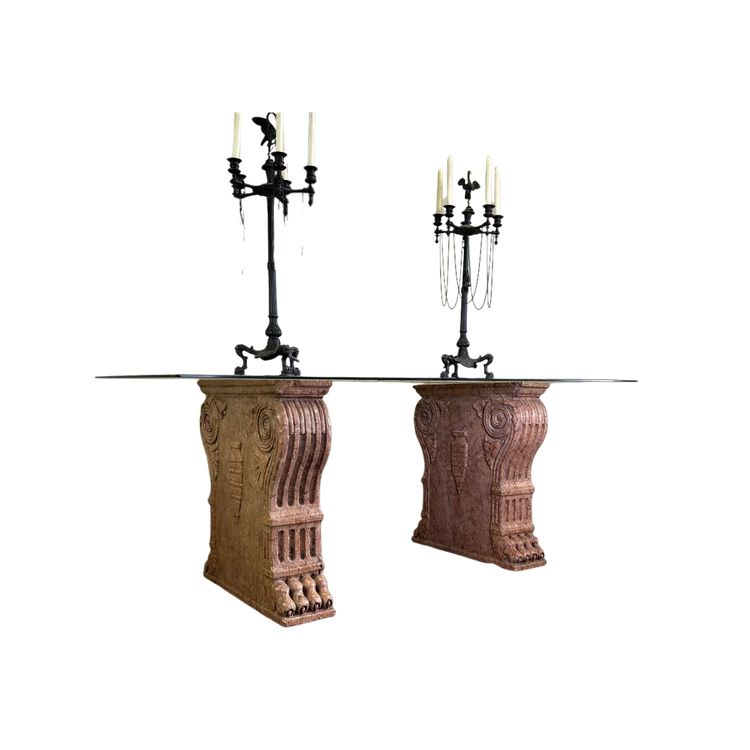 Paire De Socles De Table En Marbre Rouge De Vérone, Italie, XIXème Siècle