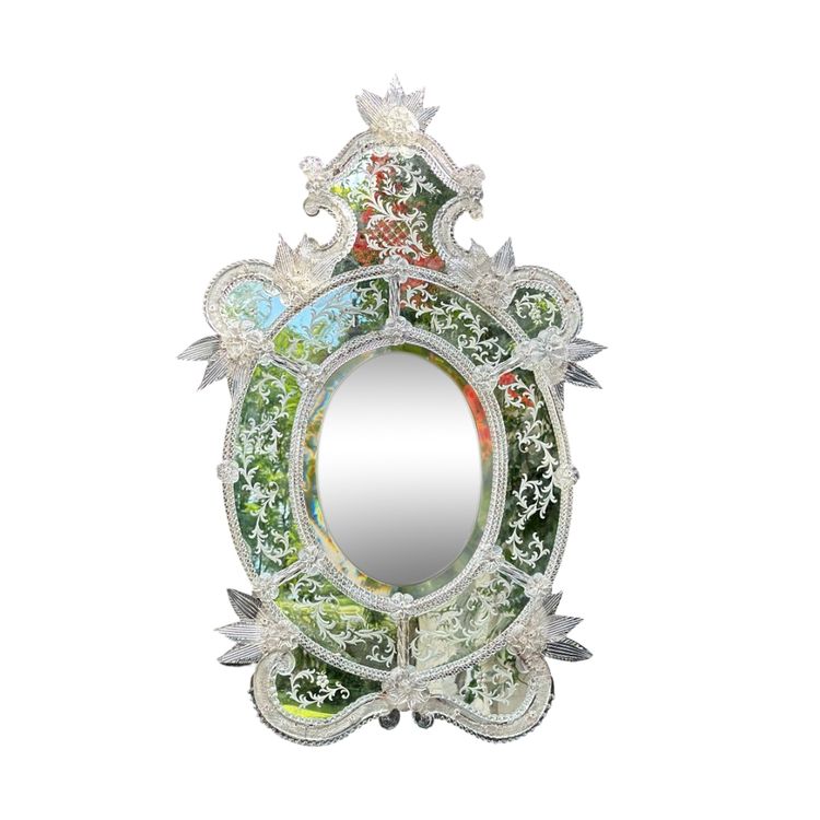 Miroir Vénitien En Verre De Murano Incolore, Vers 1940