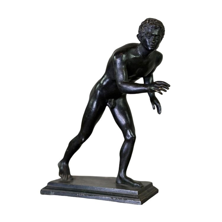 Bronzo Grand Tour, Un Des Deux Coureurs De La Villa Des Papyri, patina nera 1880 ca.