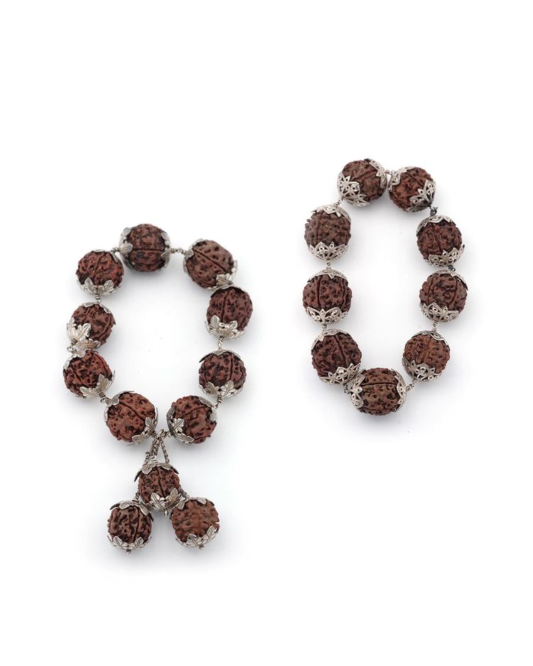 Set di semi di rudraksha in argento a 5 lati, gioielli indiani, induismo, mala