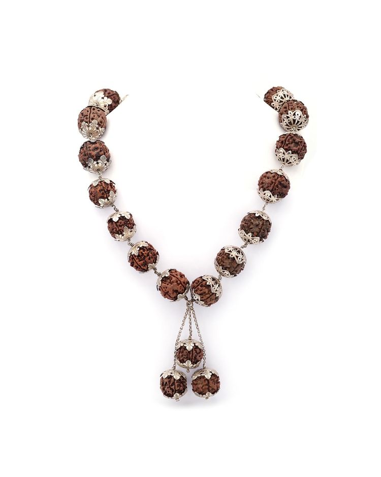 Set di semi di rudraksha in argento a 5 lati, gioielli indiani, induismo, mala
