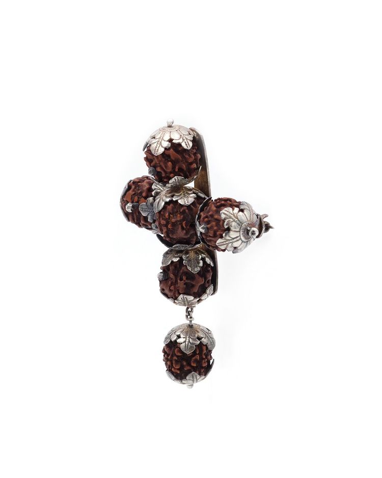 Set di semi di rudraksha in argento a 5 lati, gioielli indiani, induismo, mala