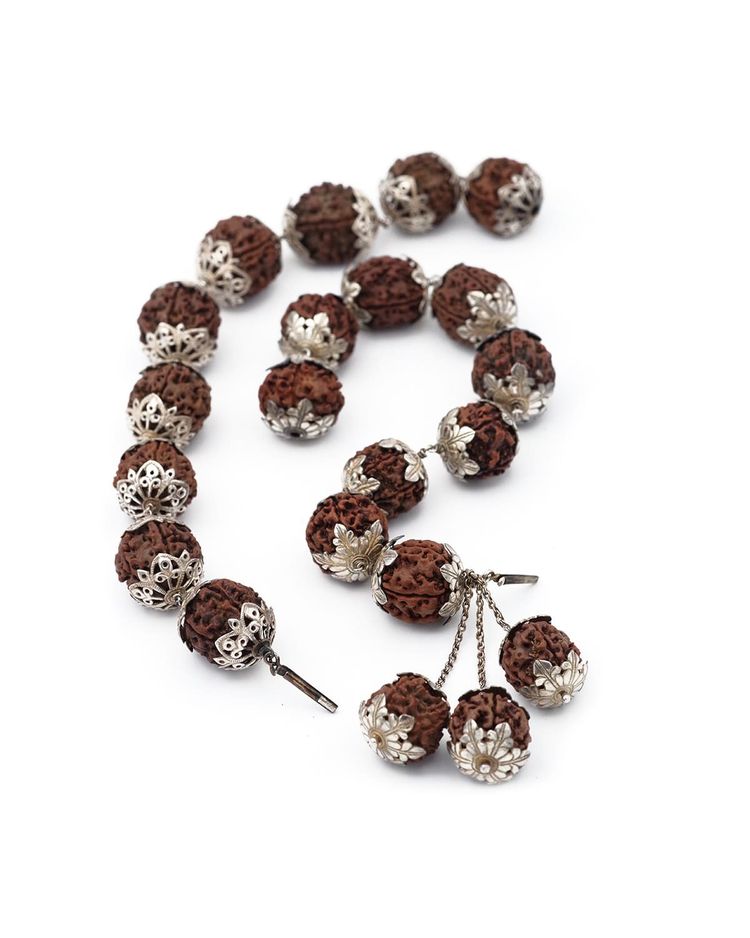Set di semi di rudraksha in argento a 5 lati, gioielli indiani, induismo, mala