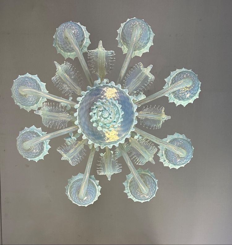 Venetian Chandelier In Murano Glass Two Shades Of Blue, Circa 1940, 8 Light Arms