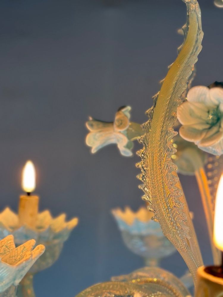 Venetian Chandelier In Murano Glass Two Shades Of Blue, Circa 1940, 8 Light Arms