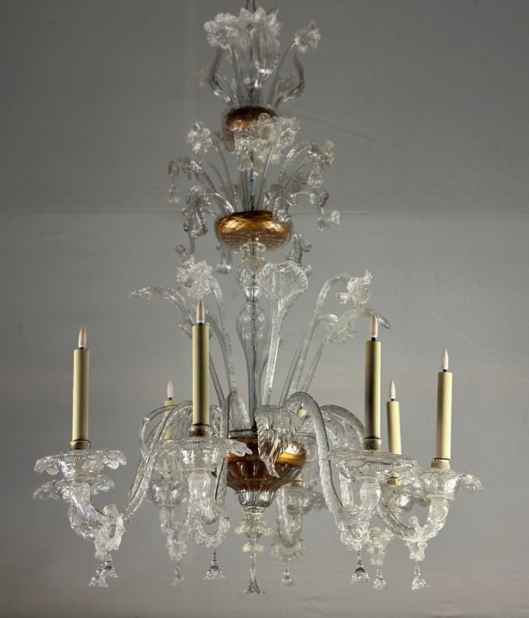 Lampadario in vetro di Murano incolore a 8 bracci, 1890 ca.