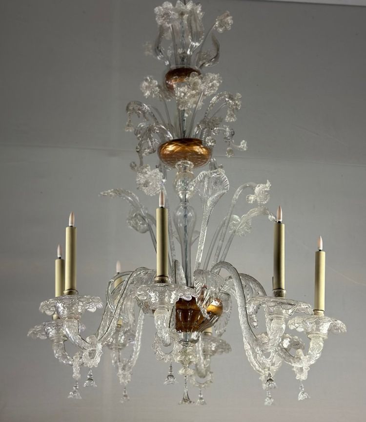 Lampadario in vetro di Murano incolore a 8 bracci, 1890 ca.