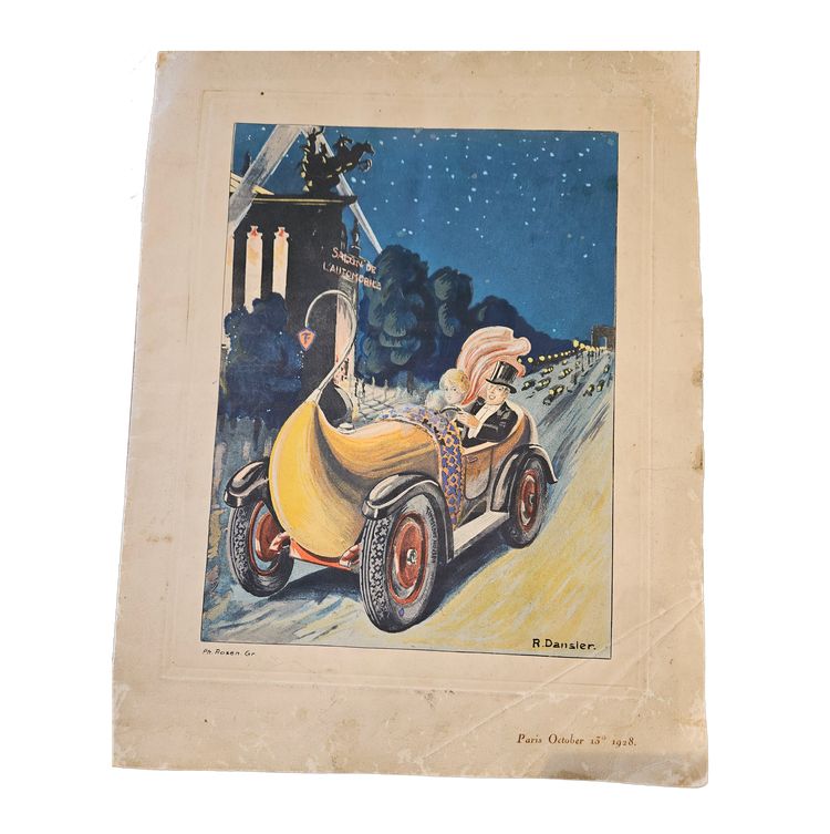 Menu designed by Robert DANSLER, "pseudo DAN BOB" in 1928 for FIRESTONE at the auto show -