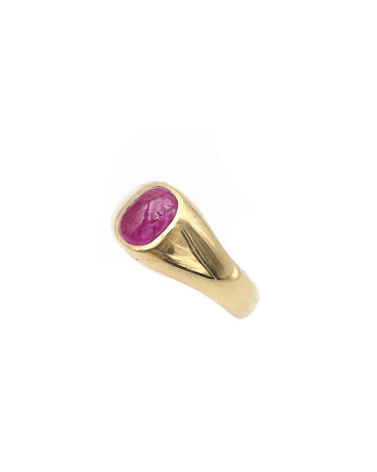 Heavy solid gold ruby cabochon band ring in 18k, Retro ruby ring, man ring, gold band 