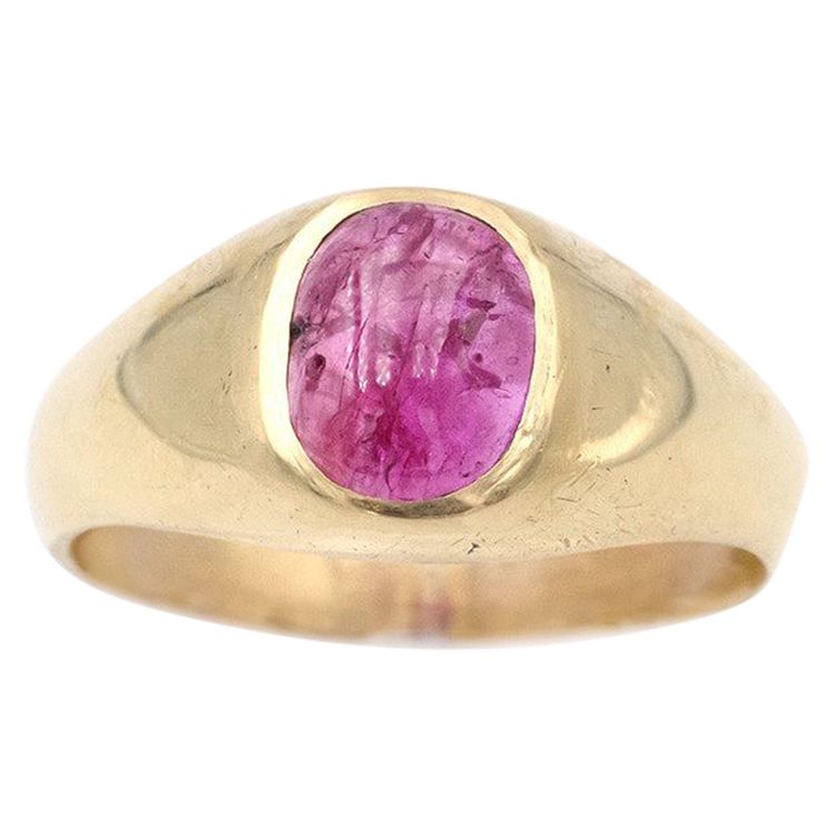 Heavy solid gold ruby cabochon band ring in 18k, Retro ruby ring, man ring, gold band 