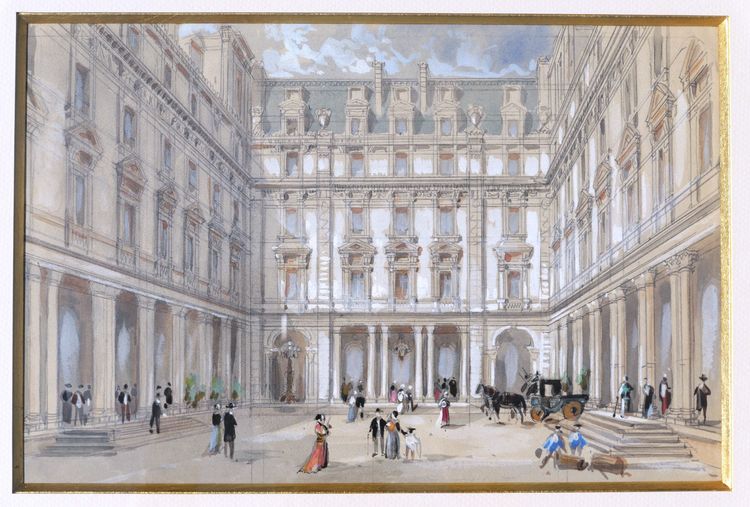 Hubert CLERGET, Veduta animata di fronte all'Hotel Continental a Parigi