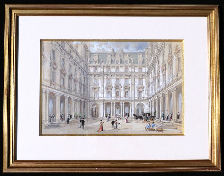 Hubert CLERGET, Veduta animata di fronte all'Hotel Continental a Parigi