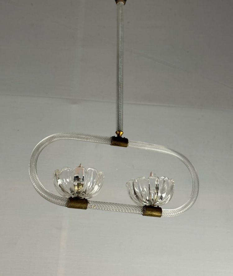 Lustre Vénitien En Verre De Murano Deux Points De Lumière Vers 1950