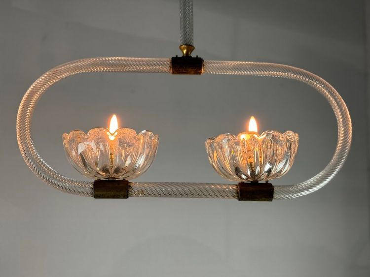 Lustre Vénitien En Verre De Murano Deux Points De Lumière Vers 1950