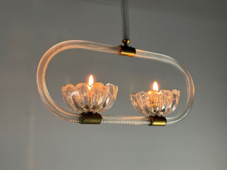 Lustre Vénitien En Verre De Murano Deux Points De Lumière Vers 1950