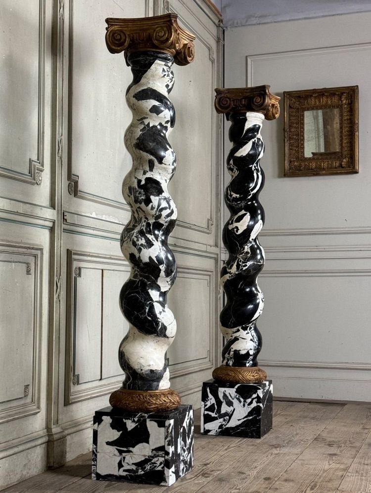 Pair Of Large Antique Marble Twisted Columns, 19th Century