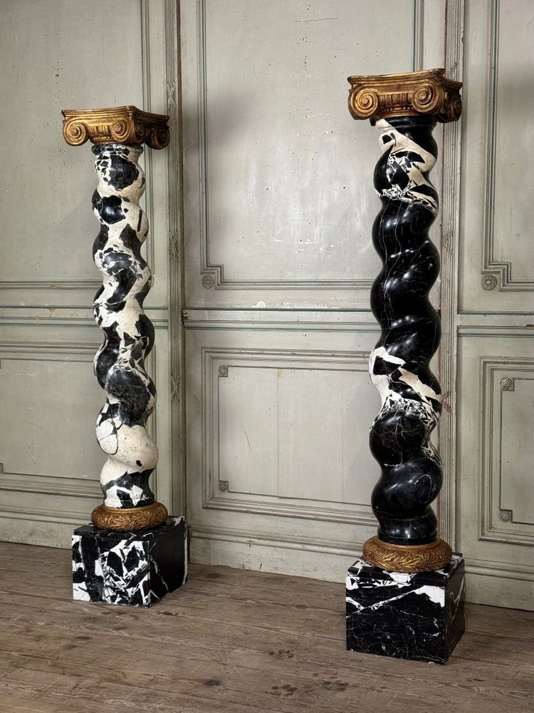 Pair Of Large Antique Marble Twisted Columns, 19th Century