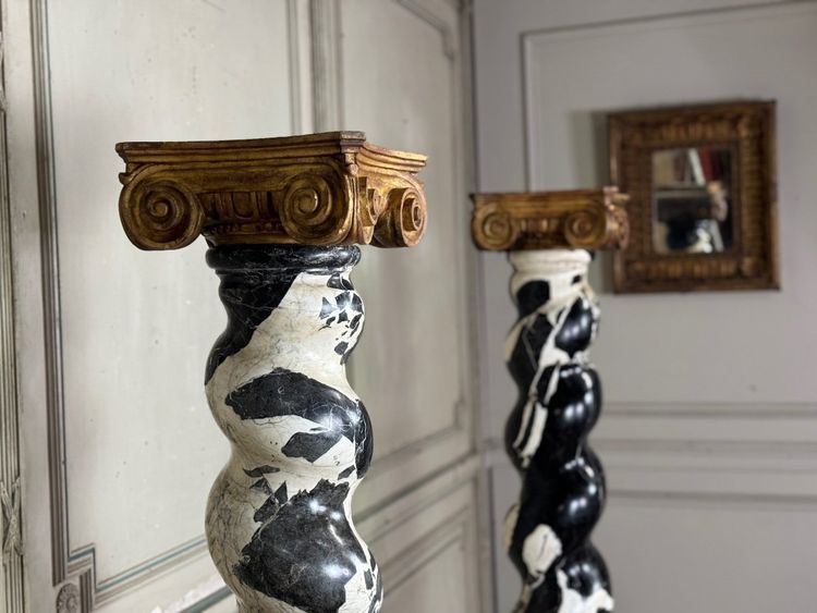Pair Of Large Antique Marble Twisted Columns, 19th Century