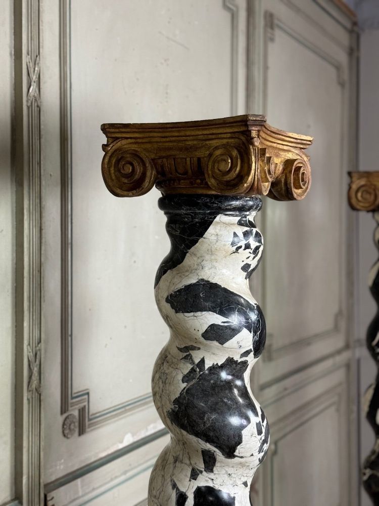 Pair Of Large Antique Marble Twisted Columns, 19th Century