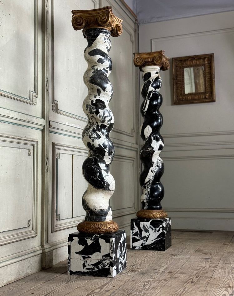 Pair Of Large Antique Marble Twisted Columns, 19th Century