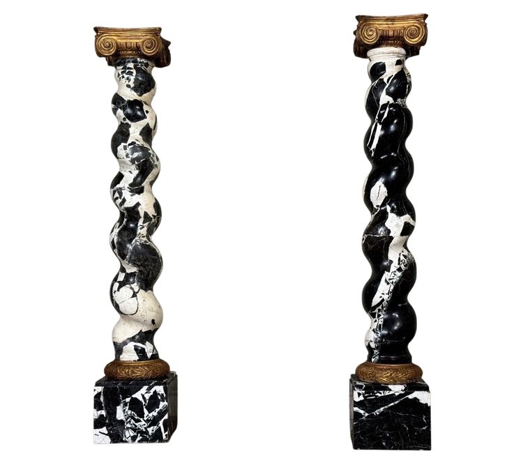 Pair Of Large Antique Marble Twisted Columns, 19th Century