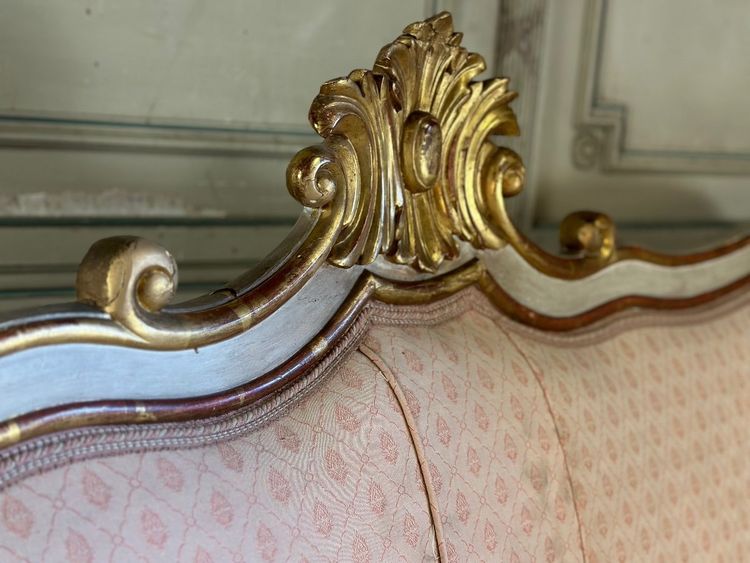 Baroque Style Bench in Gilded and Painted Wood, Italy, 19th Century