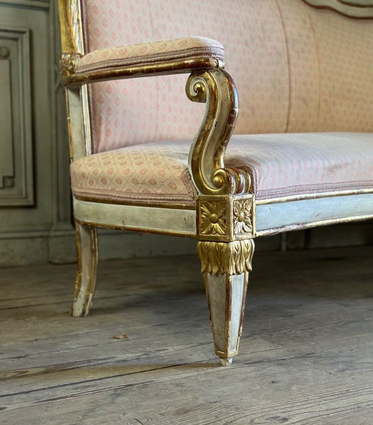 Baroque Style Bench in Gilded and Painted Wood, Italy, 19th Century