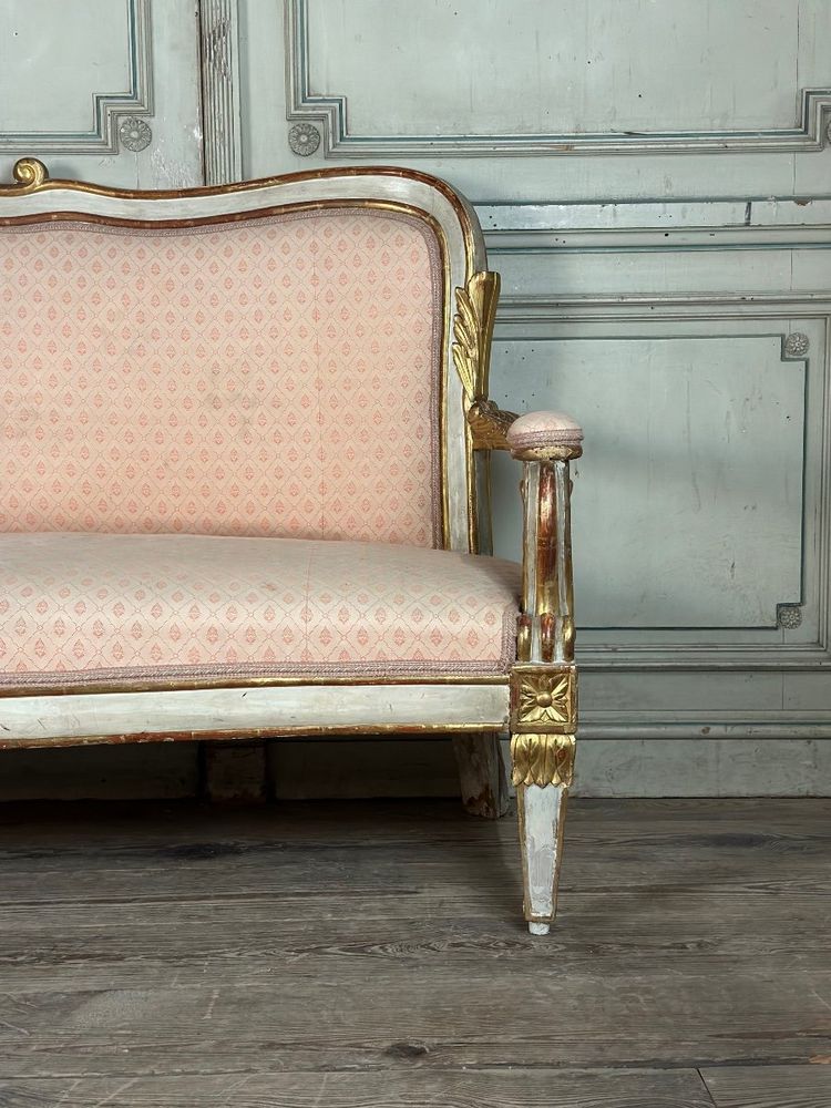 Baroque Style Bench in Gilded and Painted Wood, Italy, 19th Century