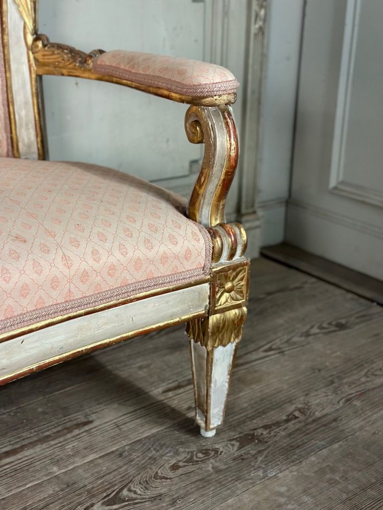 Baroque Style Bench in Gilded and Painted Wood, Italy, 19th Century