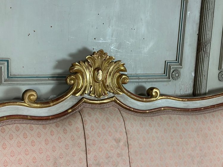 Baroque Style Bench in Gilded and Painted Wood, Italy, 19th Century