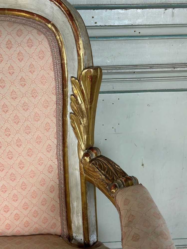 Baroque Style Bench in Gilded and Painted Wood, Italy, 19th Century