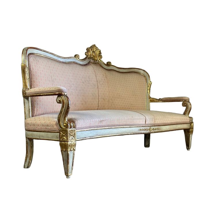 Baroque Style Bench in Gilded and Painted Wood, Italy, 19th Century