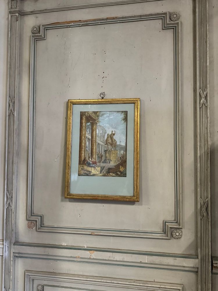 Watercolor on Orchard Paper, Animated Ruins with Equestrian Statue, 18th Century