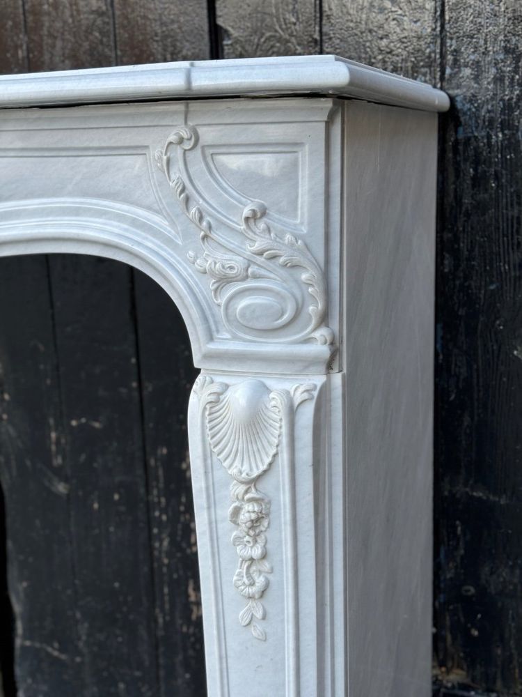 Louis XV Style Grey White Carrara Marble Mantel Circa 1980