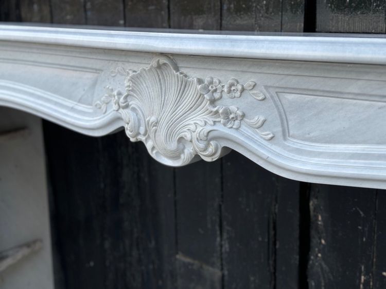 Louis XV Style Grey White Carrara Marble Mantel Circa 1980