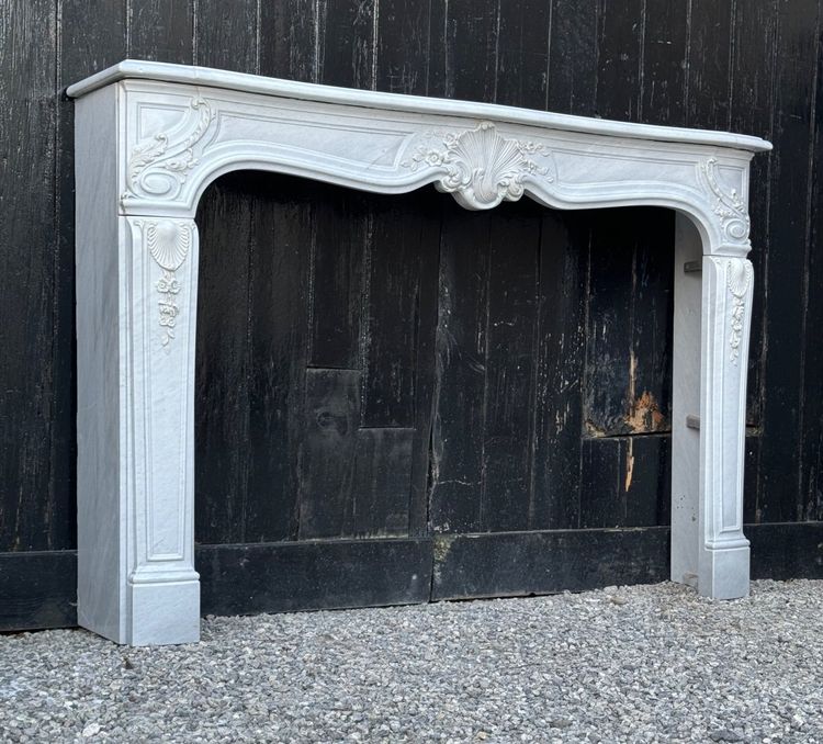 Louis XV Style Grey White Carrara Marble Mantel Circa 1980