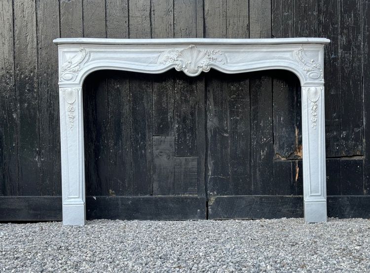 Louis XV Style Grey White Carrara Marble Mantel Circa 1980