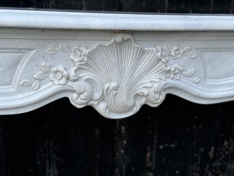Louis XV Style Grey White Carrara Marble Mantel Circa 1980