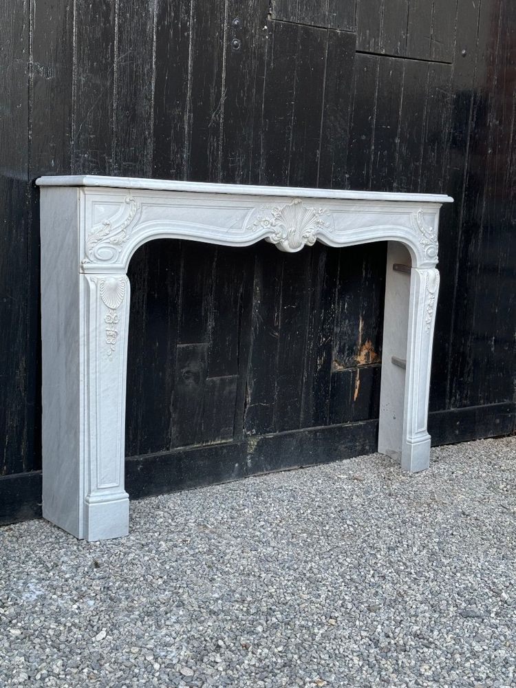 Louis XV Style Grey White Carrara Marble Mantel Circa 1980