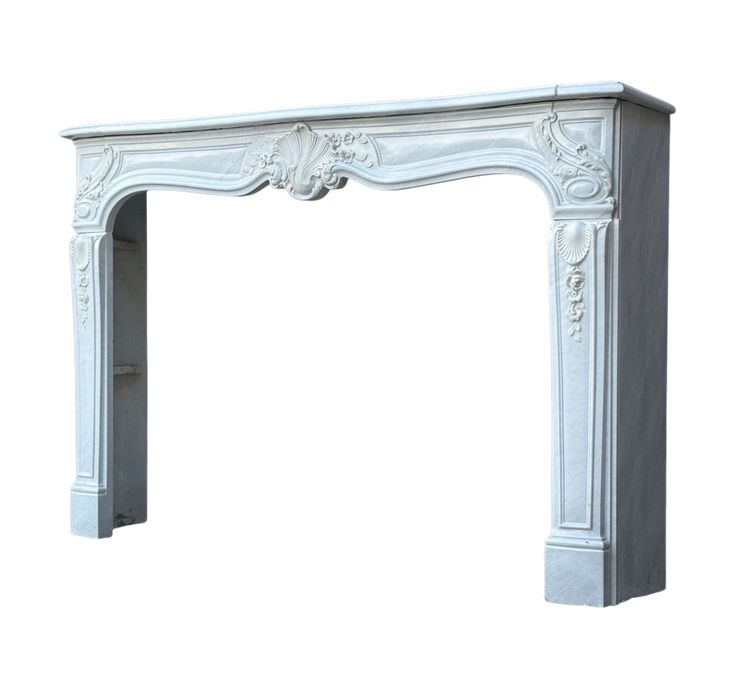 Louis XV Style Grey White Carrara Marble Mantel Circa 1980